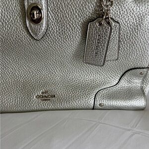 Coach Metallic Silver Textured Handbag